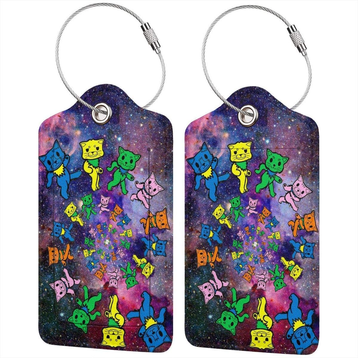Leather Luggage Tag Spiral Dancing Kittens Grateful Galaxy Travel Baggage Suitcase Bag Tags Backpack Sport Kids Book Bag Lunchbox Name ID Address Anti 2 PCS