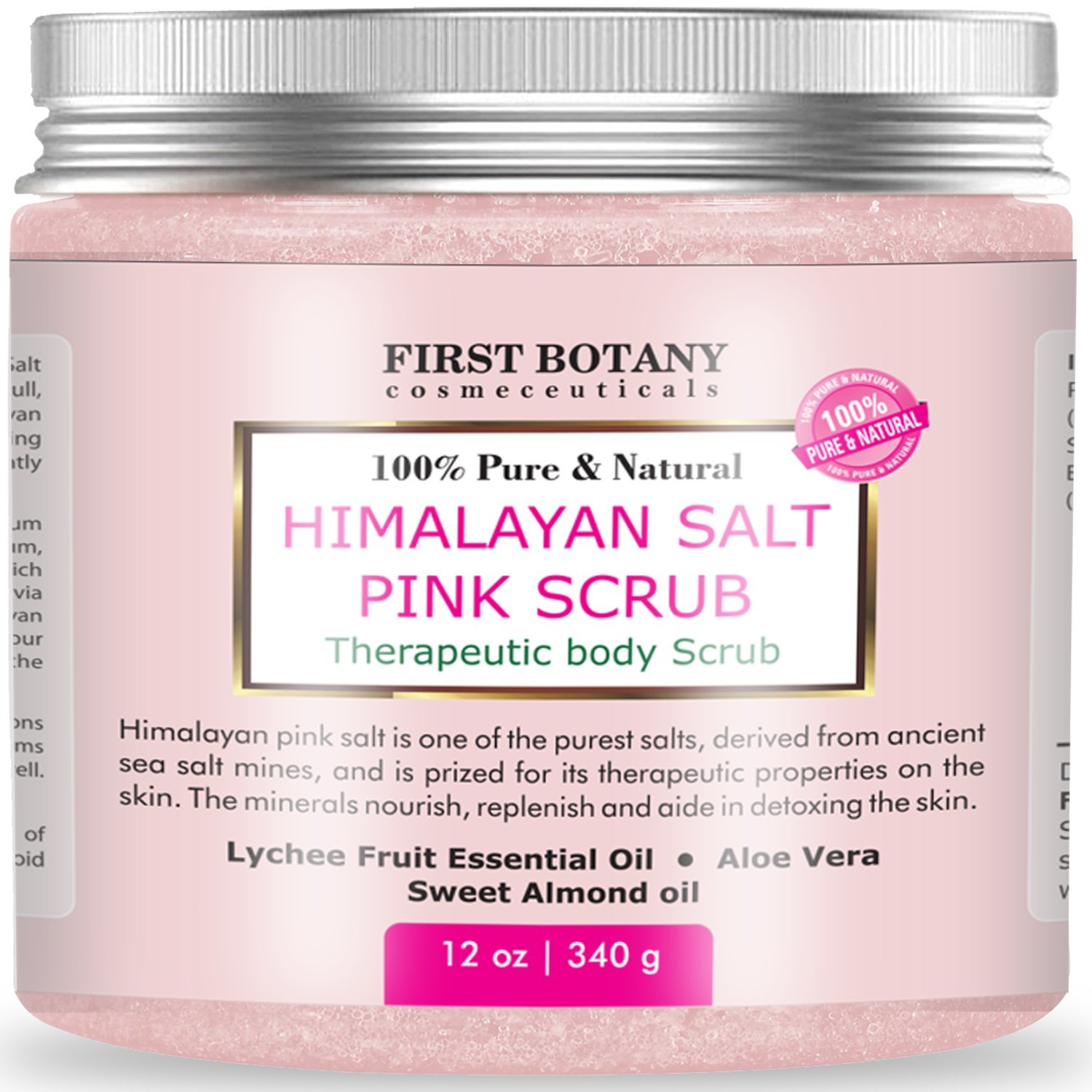 100% Natural Himalayan Salt Full Body Scrub 12 oz with Lychee Oil and Sweet Almond Oil- Best Body scrub, Deep Skin Exfoliator, Anti Cellulite, Body Wash, Moisturizer & Detox