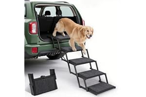 HEEYOO Dog Steps for Car, Truck and SUV - Foldable Pet Stairs for Large Dogs with Non-Slip Rug Surface, Lightweight Dog Ramp Holds Up to 250lbs, 5 Steps