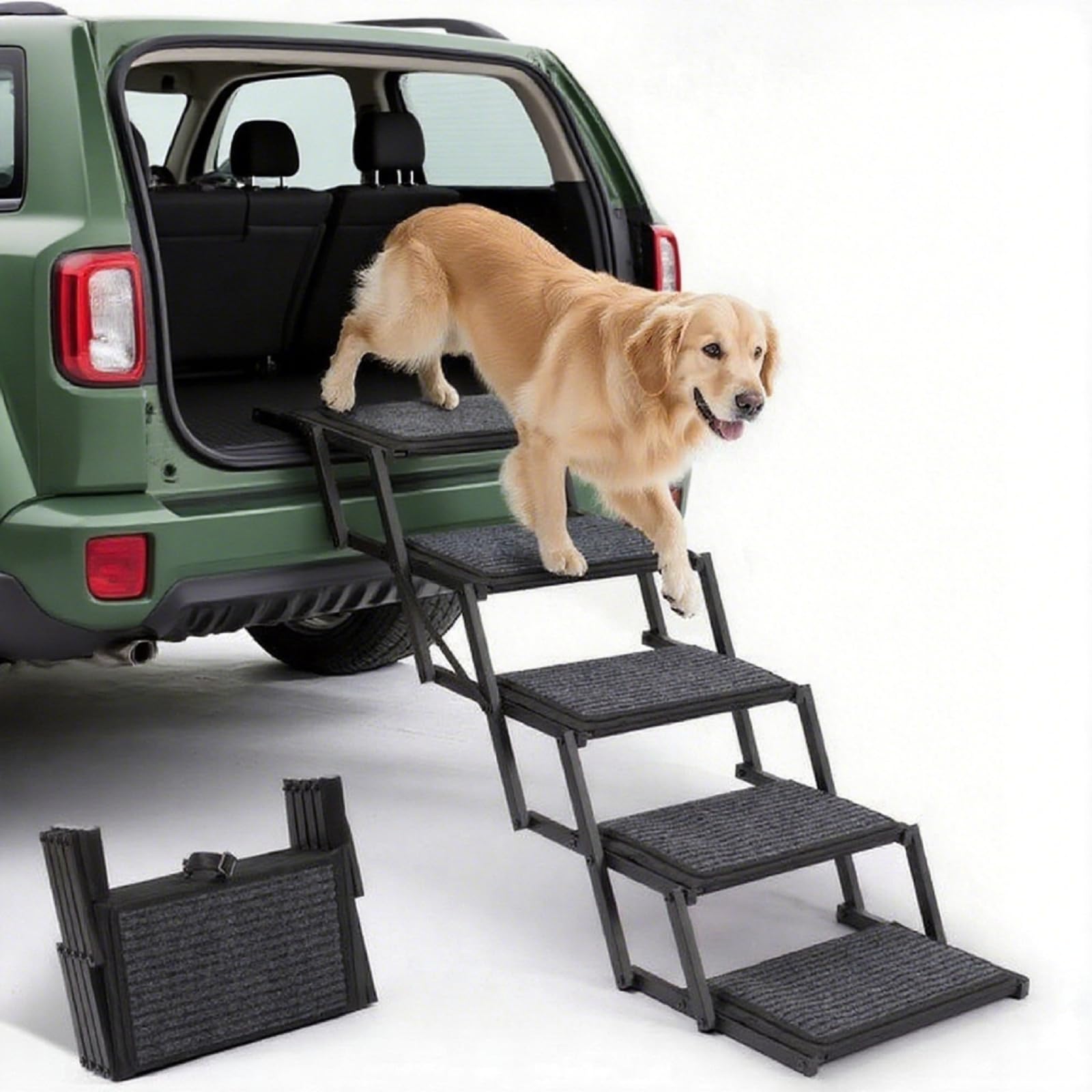 Photo 1 of Dog Steps for Car, Truck and SUV - Foldable Pet Stairs for Large Dogs with Non-Slip Rug Surface, Lightweight Dog Ramp Holds Up to 250lbs, 5 Steps