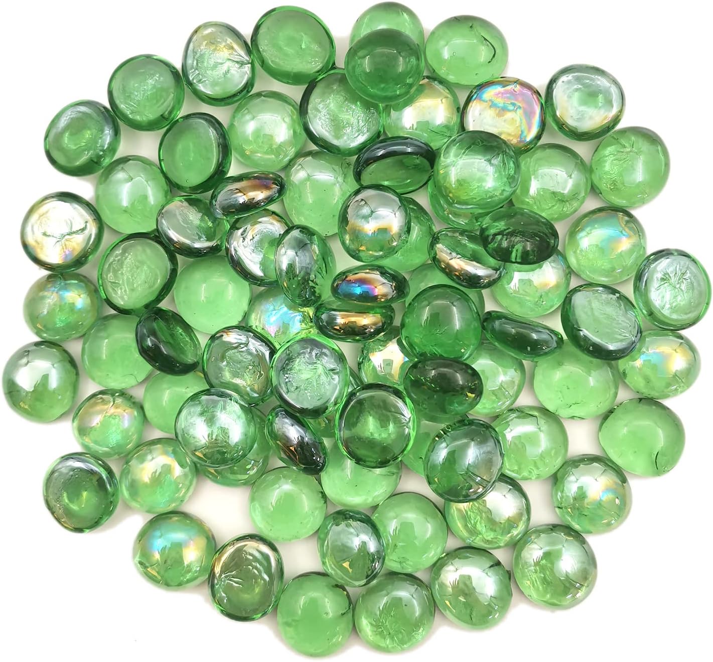 Vase Fillers - Flat Glass Marbles 1 Pound Vase Filler Fire Pit Glass Pebbles for Indoor Plants, Aquarium Fish Tank Decorations, Home Decor, Fire Pit, Landscaping, Arts Crafts (Green)