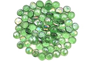 YGFRSTO Flat Glass Marbles 1 Pound Vase Filler Fire Pit Glass Pebbles for Indoor Plants, Aquarium Fish Tank Decorations, Home Decor, Fire Pit, Landscaping, Arts Crafts (Green)
