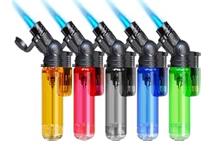 ZOOCURA 5 Pack Torch Lighter Mini Refillable Butane Lighters Single Jet Flame 45° Rotatable Torch Lighters Windproof Adjustable Butane Gas Lighter for Candle Camping Fireplace Party BBQ Grill(Without Fuel)