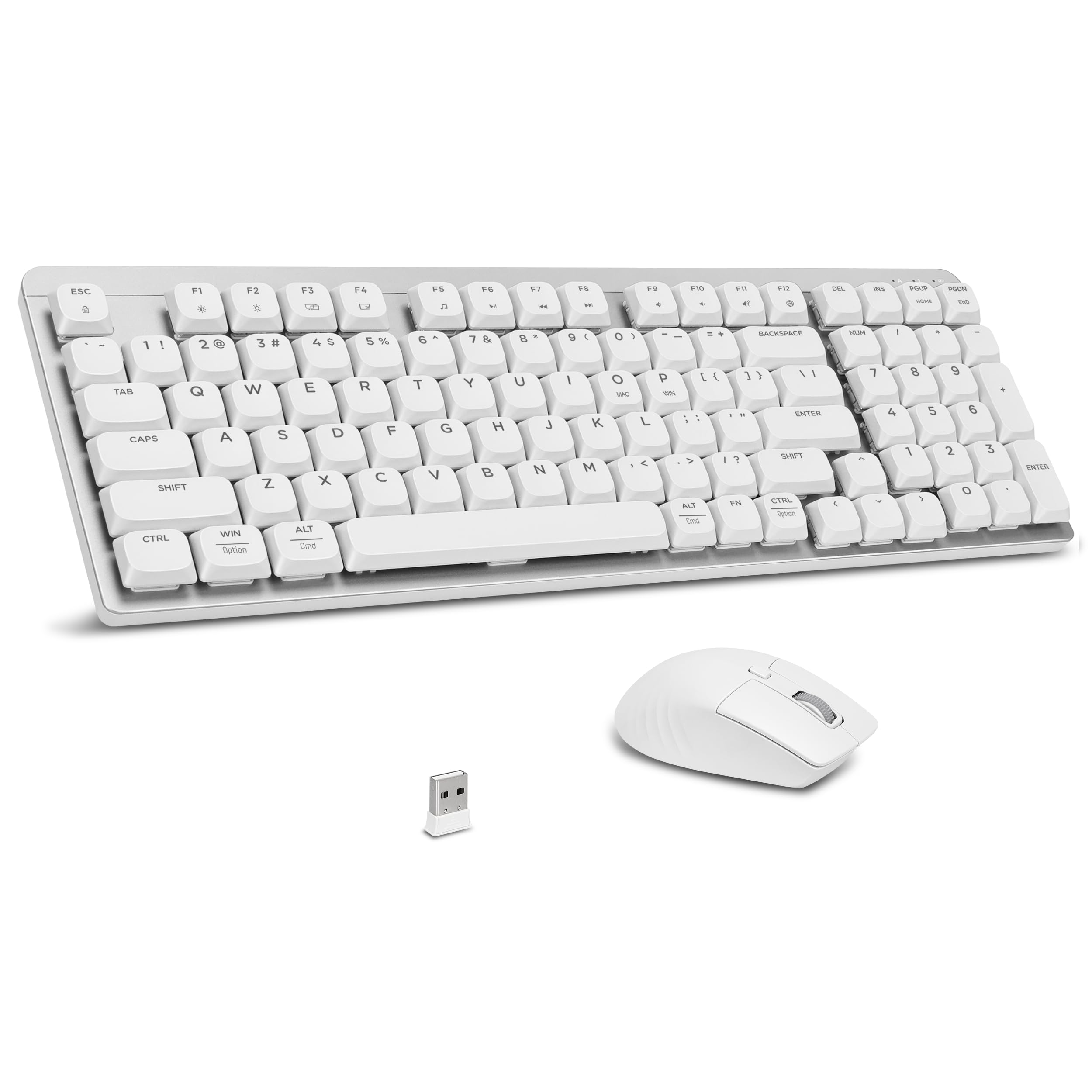 Photo 1 of LeadsaiL FA98 Wireless Mechanical Keyboard and Mouse, 2.4Ghz Cordless Mechanical Keyboard and Silent Mouse, Low-Profile Red Switch, 98-Key Compact Slim 96% Keyboard for Windows/MacOS PC Laptop- Silver