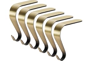 Palonu Christmas Stocking Holders Mantel Stcoking Hangers Metal Hanging Hooks Ornament Hooks Fireplace Hanger Grip for Christmas Decorations (6, Bronze)