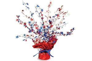 Beistle 50806-RWB Star Gleam N Burst Centerpiece, 15-Inch, Red/White/Blue