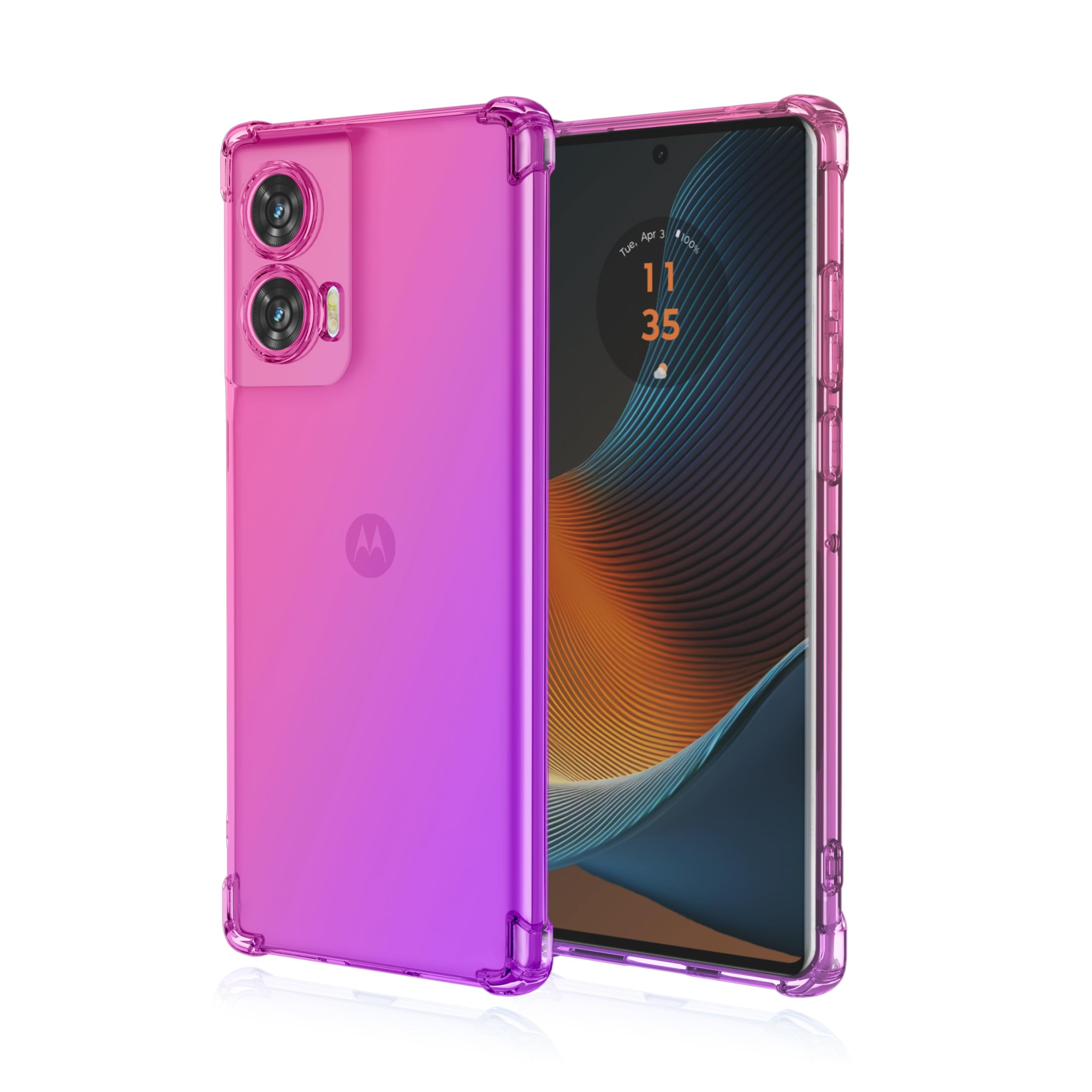 DEDUX Case for Motorola Edge 50 Fusion, Gradient Color Four Corner Reinforcement Shockproof Tpu Crystal Clear Protective Phone Case Cover (Pink/Purple)