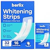 Berlix Teeth Whitening Strips (16 Treatments, 32 Count), Enamel Safe for Teeth Whitener, Whitening Strips with Coconut Oil, F