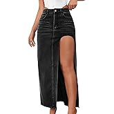 SEMATOMALA Women's Thigh High Split Maxi Denim Skirt High Waisted Cut Out High Low Asymmetrical Jeans Long Skirts