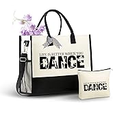 InnoBeta Dancer Gifts Canvas Tote Bag, Life Is Better When You Dance Bag with Top Zipper Closure and Shoulder Strap for Birthday, Mother's Day, Christmas