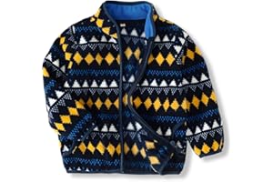 YUHANWOO Kids Printed Polar Fleece Jacket Toddler Baby Boys Girls Autumn Winter Warm Sherpa Lining Outerwear Soft Lightweight