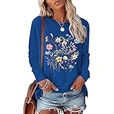 FAOUEOW Women's Vintage Floral T Shirt Boho Wildflower Graphic Loose Tees Fall Long Sleeve Blouse Shirts Casual Tunic Tops