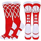 Youper Elite Basketball Socks with Basketball Logo & Net (2 Pairs), Athletic Crew Socks for Men, Boys, Women & Girls