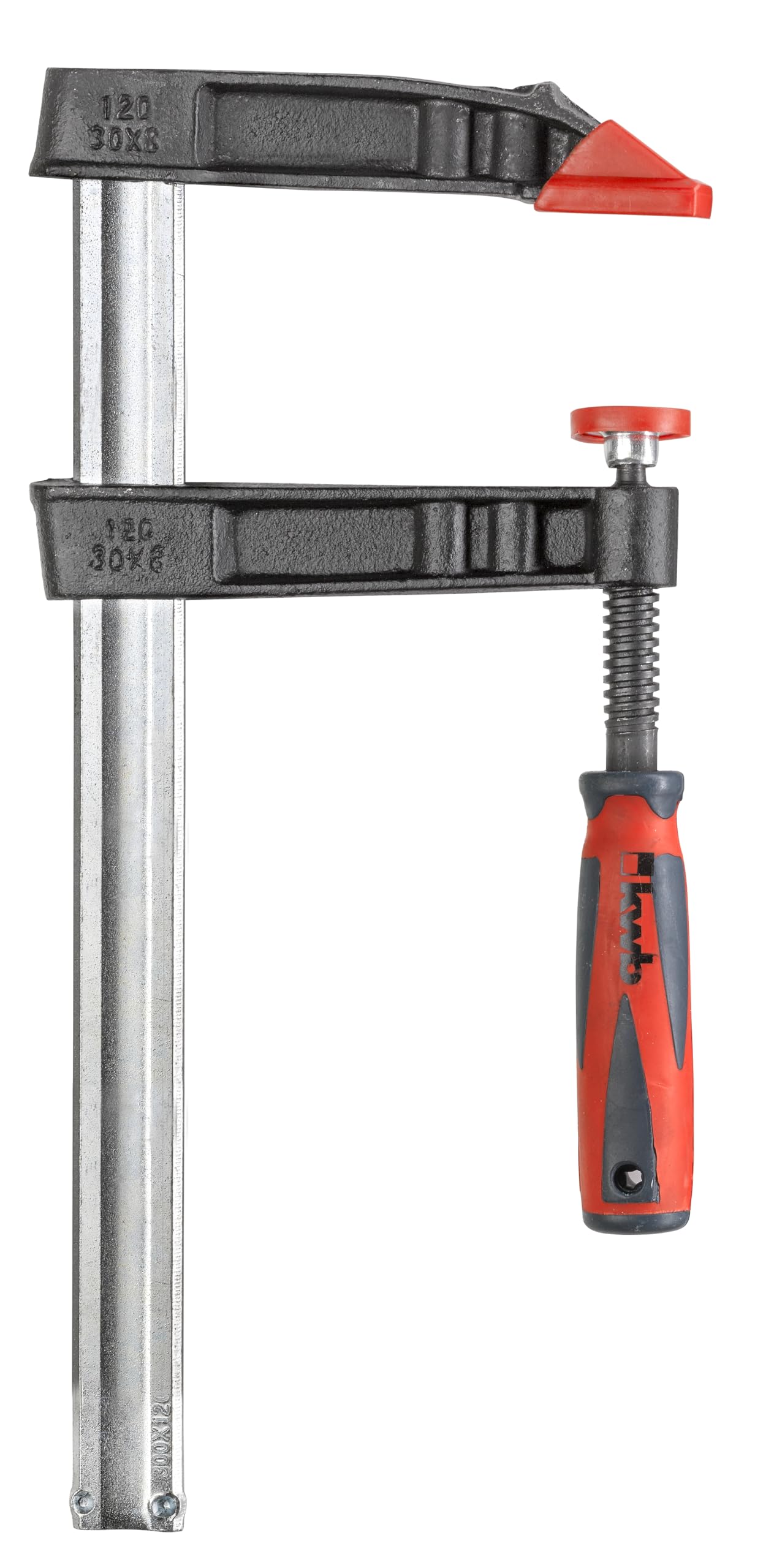 KWB Professional Screw CLAMP with 2-Component Handle 120x300 - Spanning Capacity 300 mm, Clamping Depth 120 mm, CAST Steel Jaws, Hollow Profile Rail