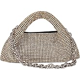 UMREN Bling Full Glitter Knotted Handbag for Women Crystal Rhinestone Hobo Dumpling Bag Diamond Evening Clutch Crossbody Bag