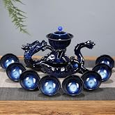 Chinese Gongfu Tea Set Ceramic Teapot with Infuser,8 Cups, Semi Automatic Dragon Design for Loose Leaf Tea