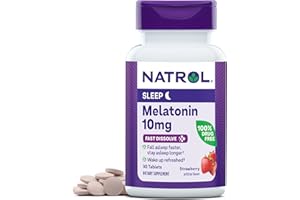 Natrol Melatonin 10mg, Strawberry-Flavored Dietary Supplement for Restful Sleep, 30 Fast-Dissolve Tablets, 30 Day Supply