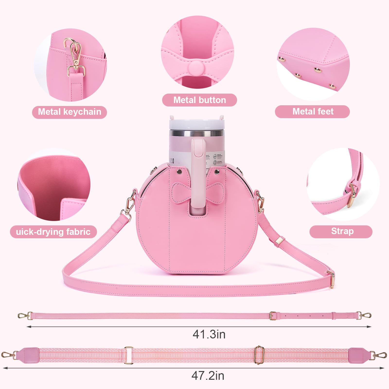 Asaint Stanley Cup Purse, Crossbody Bag with Water Bottle Holder, Adjustable Women Shoulder Strap (Pink (D))