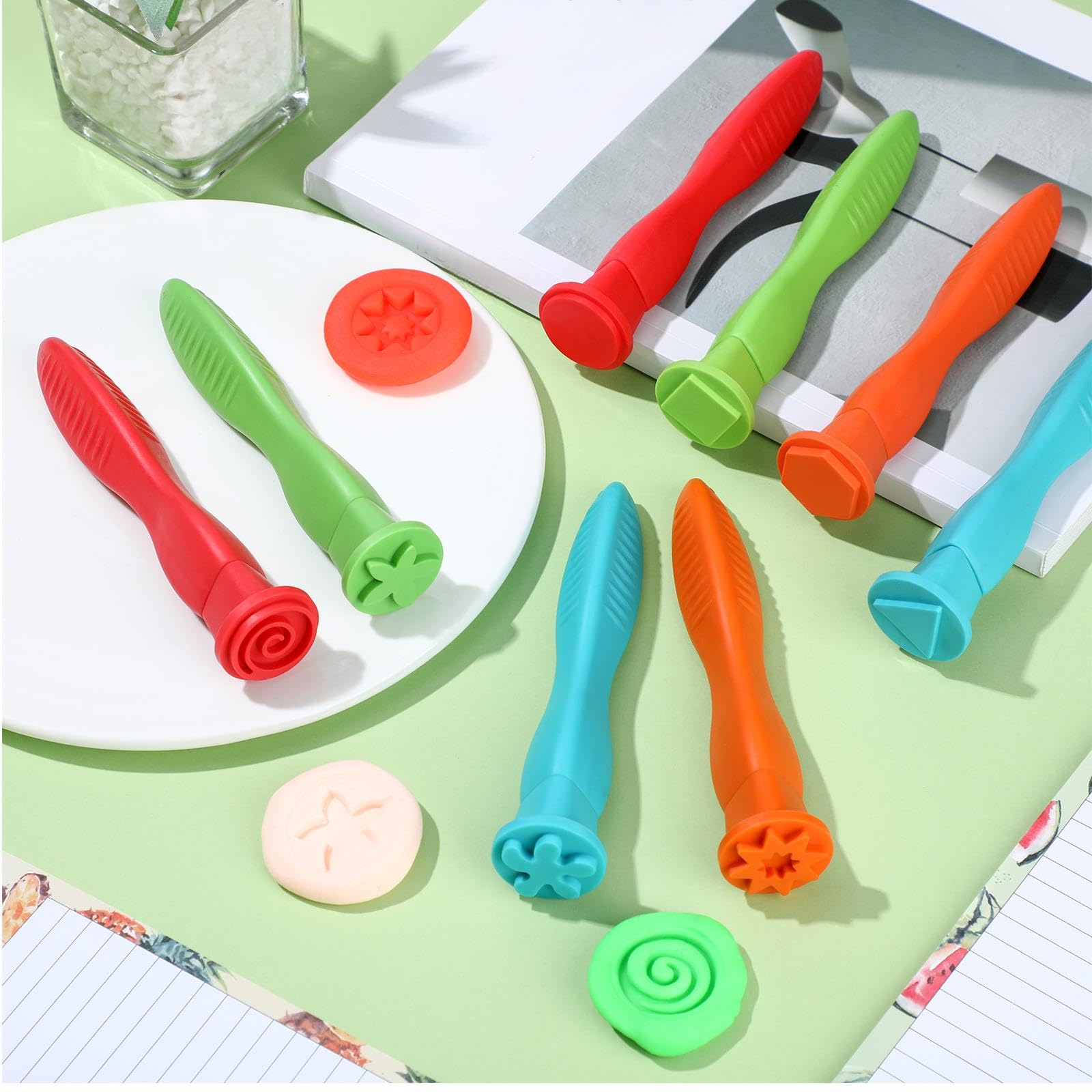 Aoriher Set of 8 Triangle Grip Geometric Patterns Stampers for Ages 2+ Fun Easy to Hold Paint and Dough Stampers for DIY Paint and Clay, Card Making, Educational, Learning, Decorating Supplies