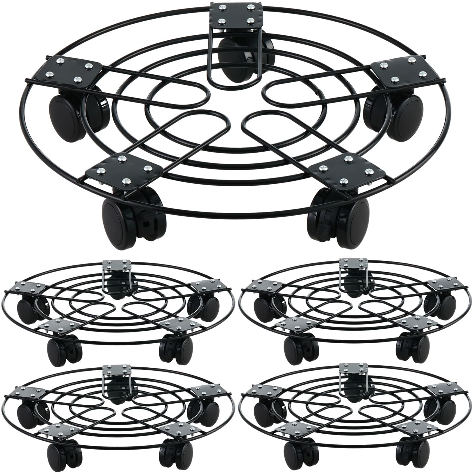 Photo 1 of 5 Packs 13.5" Metal Plant Caddy with Wheels Large Wrought Iron Metal Rolling Plant Stands Heavy-duty Plant Roller Pot Movers Indoor Outdoor Plant Dolly with 5 Casters Plant Trolley Coaster Holder