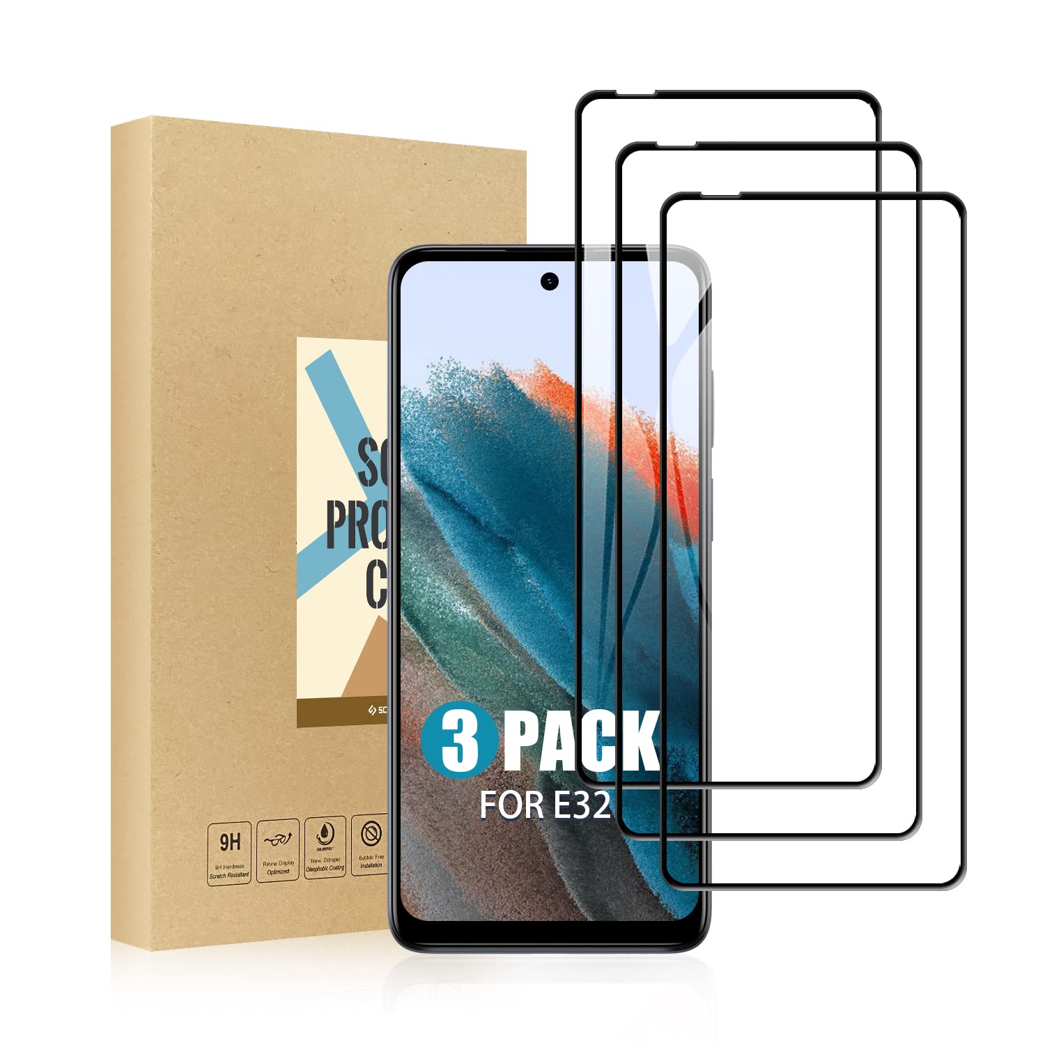 SCL Screen Protector Compatible with Moto E32/E32s Screen Protector Motorola E32/E32s Tempered Glass Film [3-Pack], [Full Coverage, Easy Installation, Bubble-free, 9H Hardness]