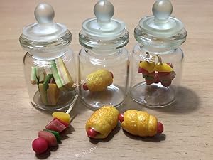 3pc Miniature Sandwich Food Hot Dog Fruit Vegetable Dollhouse BBQ in Clear Glass Mini Bottle Fruit Mix #MF009