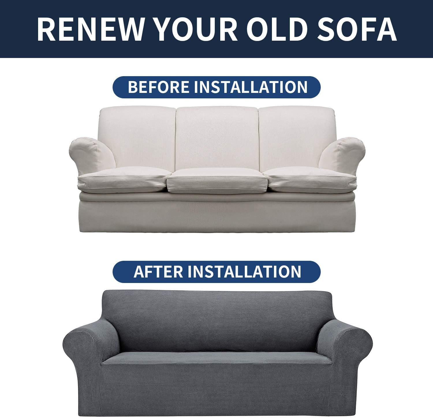 AlGaiety Stretch Sofa Cover Slipcover, Furniture Protector Spandex 1-Piece Couch Coat(77"-85") with Elastic Bottom for Dogs, Cats, Kids Small Checked Pattern Fabric (Sofa, Gray): Home & Kitchen