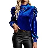 Womens Mock Neck Puff Long Sleeve Velvet Tops Fall Winter Trendy Dressy Casual Elegant Shirts Blouse