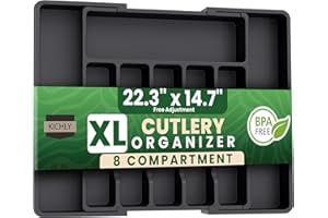 KICHLY Cutlery and Utensil Drawer Organizer Expandable 8 Compartment for Kitchen, Multipurpose Large Tray Utensils and Spoon 