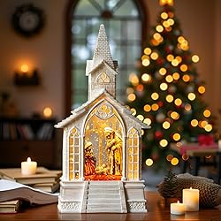 Christmas Snow Globe Lantern Musical Holy Family