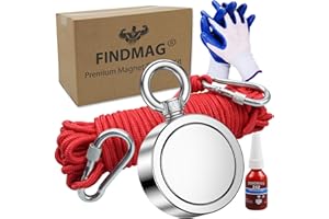 FINDMAG 1000 LBS Fishing Magnet Double Sided Stong Magnet with Rope, Magnetic Fishing Tool for Retrieving Items in River, Lake, Beach, Lawn - 2.95inch Diameter