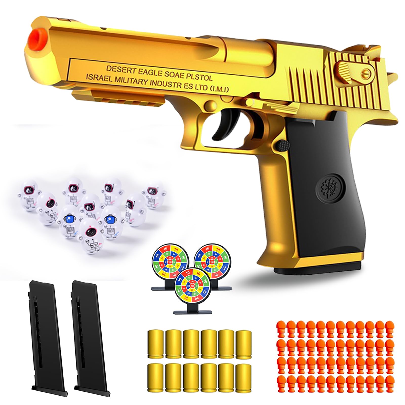 Soft Bullet Gun Toy, Blasters, Shockwave, Automatic Pull Back Action Semi-Automatic Handgun with Shell Ejection and Auto Rebound, Suitable for 3 4 5 6 7 8 Years Old boys And Girls Toys (Gold) — image 1