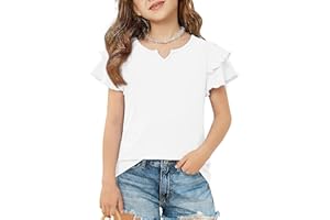 Arshiner Girls Ruffle Short Sleeve T Shirts Cute Little V Neck Tops Kids Summer Casual Blouses Tee 5-12 Years