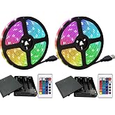 Dervacle Battery Powered Led Strip Lights 20ft, Battery Operated Color Changing RGB Led Light Strip with 2 Buttons Remote,DIY Indoor and Outdoor Decoration