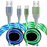Wuucor 2 Packs Led USB C Charging Cable 3A LED Light Up USB A to USB C Fast Charger Cord Compatible with Samsng Galaxy S24, i-Phone 16/15, iPad, and More (6.6FT Blue&Green)