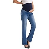 SEVEGO Women's 29"/31"/33" Maternity Bootcut Jeans Over The Belly Pregnancy Flare Stretch Denim Pants with Pockets Comfy