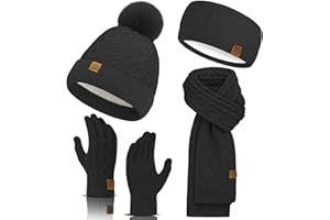 STSAIL Winter Beanie Hat Scarf Gloves Headband Set – Knit Beanie, Warm Scarf, Touchscreen Gloves & Ear Warmer, Gift for Women & Men