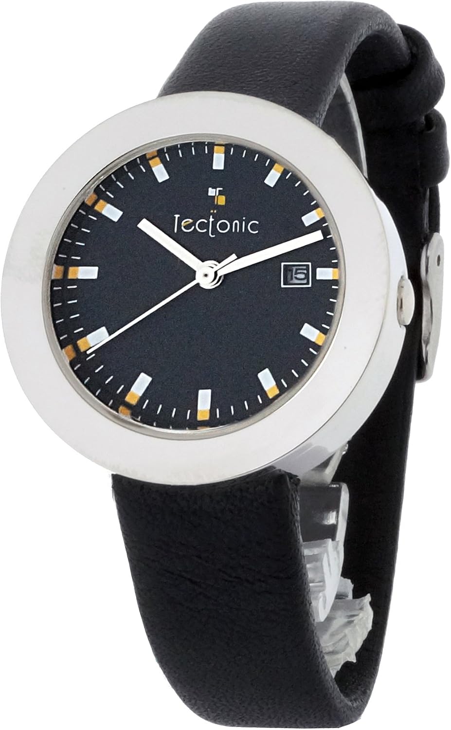 Tectonic Women's Quartz Watch with Black Dial Analogue Display and Black Leather Strap 41-1105-44, Black/Black
