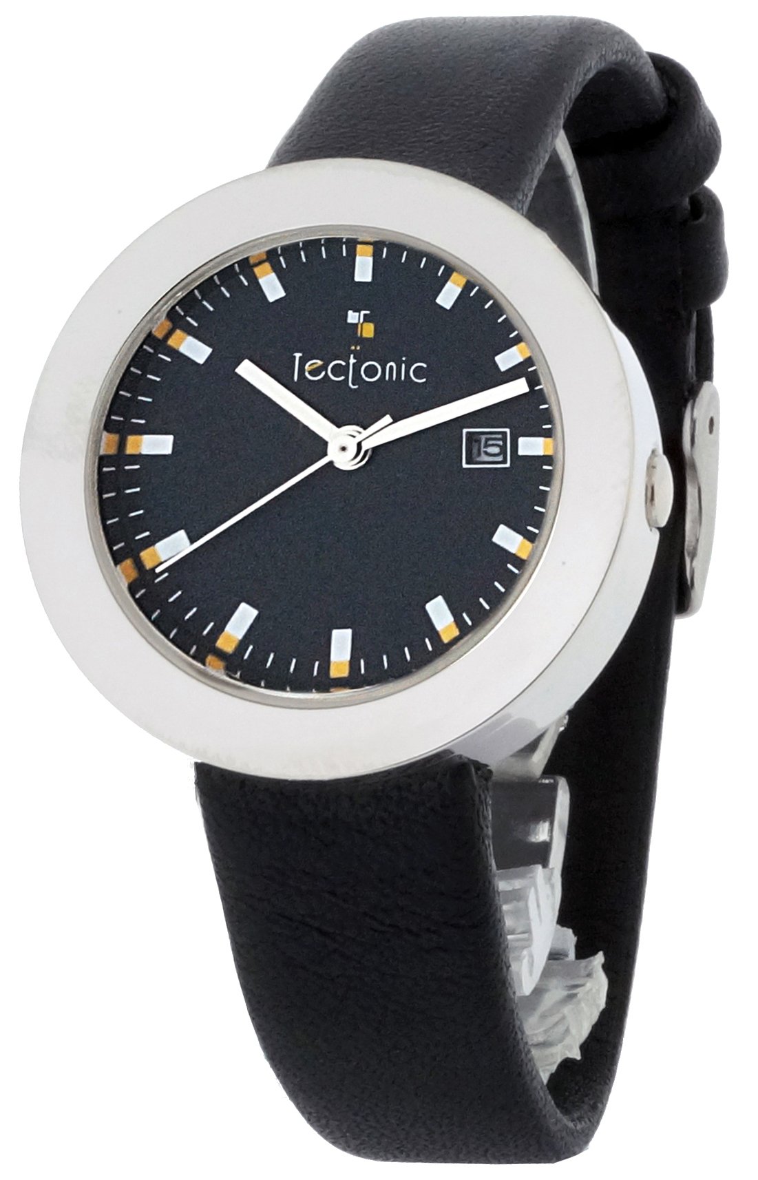 Tectonic Women's Quartz Watch with Black Dial Analogue Display and Black Leather Strap 41-1105-44
