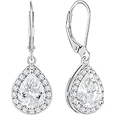 YL Halo Teardrop Dangle Drop Earrings 925 Sterling Silver Birthstone Leverback Jewelry for Women