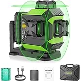 Huepar 3 x 360 Laser Level Self-leveling 3D Green Beam Cross Line 12 Lines Tiling Floor Laser Tool -360 Horizontal/Vertical Laser Lines -rechargeable &amp; Integrated Magnetic Bracket 703CG
