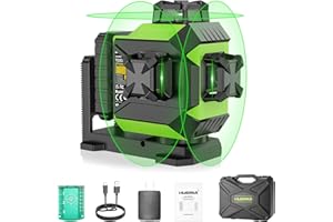 Huepar Professional 3D Laser Level Self Leveling, 12 Lines 3x360 Green Beam Cross Line Laser Level, 197Ft Alignment Laser Too