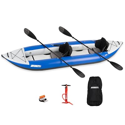 Sea Eagle 380X 12'6" Explorer Inflatable Kayak- Fishing, Touring, Camping, Exploring &White Watering-Self Bailing, Removable Skeg, Drop Stitch Floor (2 Person Pro w/Carbon Paddle)