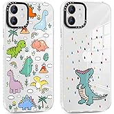 RUMDEY 2 Pack Cartoon Animals Pattern for iPhone 11 6.1" Phone Case, Cute Coquette Dinosaur Print Design Clear Cases Soft Silicone Slim TPU Shockproof Protective Fundas for Women Girls Kids