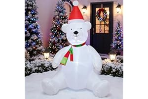 DROFELY 4FT Christmas Blow Up White Bear Inflatables Decorations with LED Light Indoor Outdoor Yard Graden Party Holiday Lawn Decor