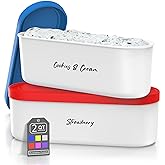 Ice Cream Containers - 2 Quart Ea. (Set of 2) - Premium Reusable Freezer Storage for Homemade Ice Cream Tub for Sorbet, Frozen Yogurt - Flexible Silicone Lids, Long Scoop, Stackable - Blue & Red