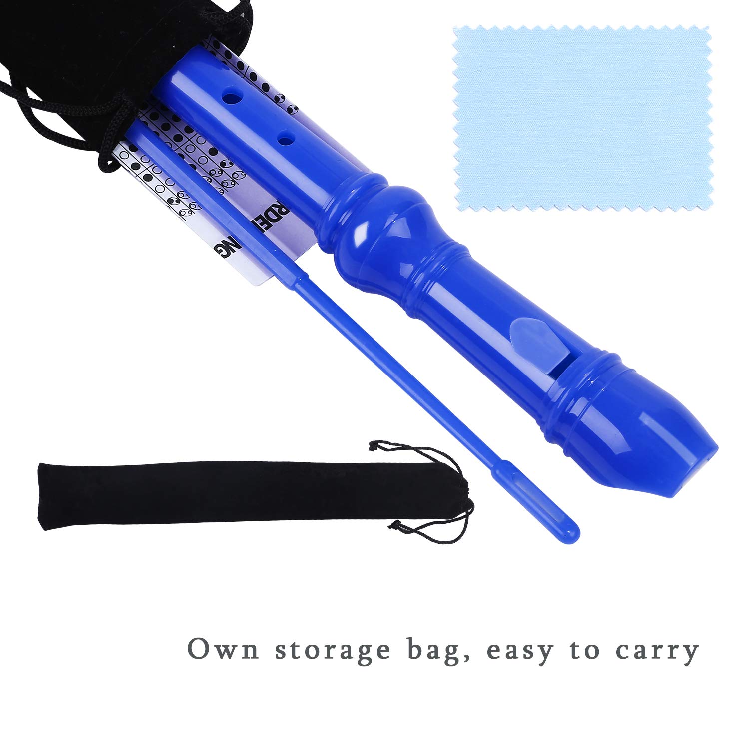 Lot-Yes 8-Hole Soprano Descant Recorder with Cleaning Rod + Case Bag Music Instrument (Blue)