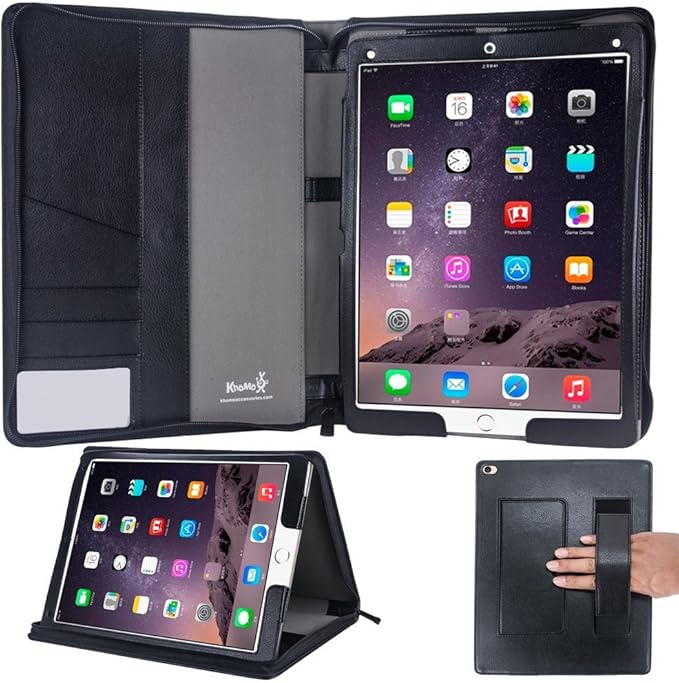 iPad PRO Case Zipper Folio Black Leather Executive Cover with