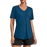 PINSPARK Soft Workout Tops for Women Short Sleeve V Neck Moisture Wicking UPF 50+ Sun Protection Quick Dry Gym Shirts