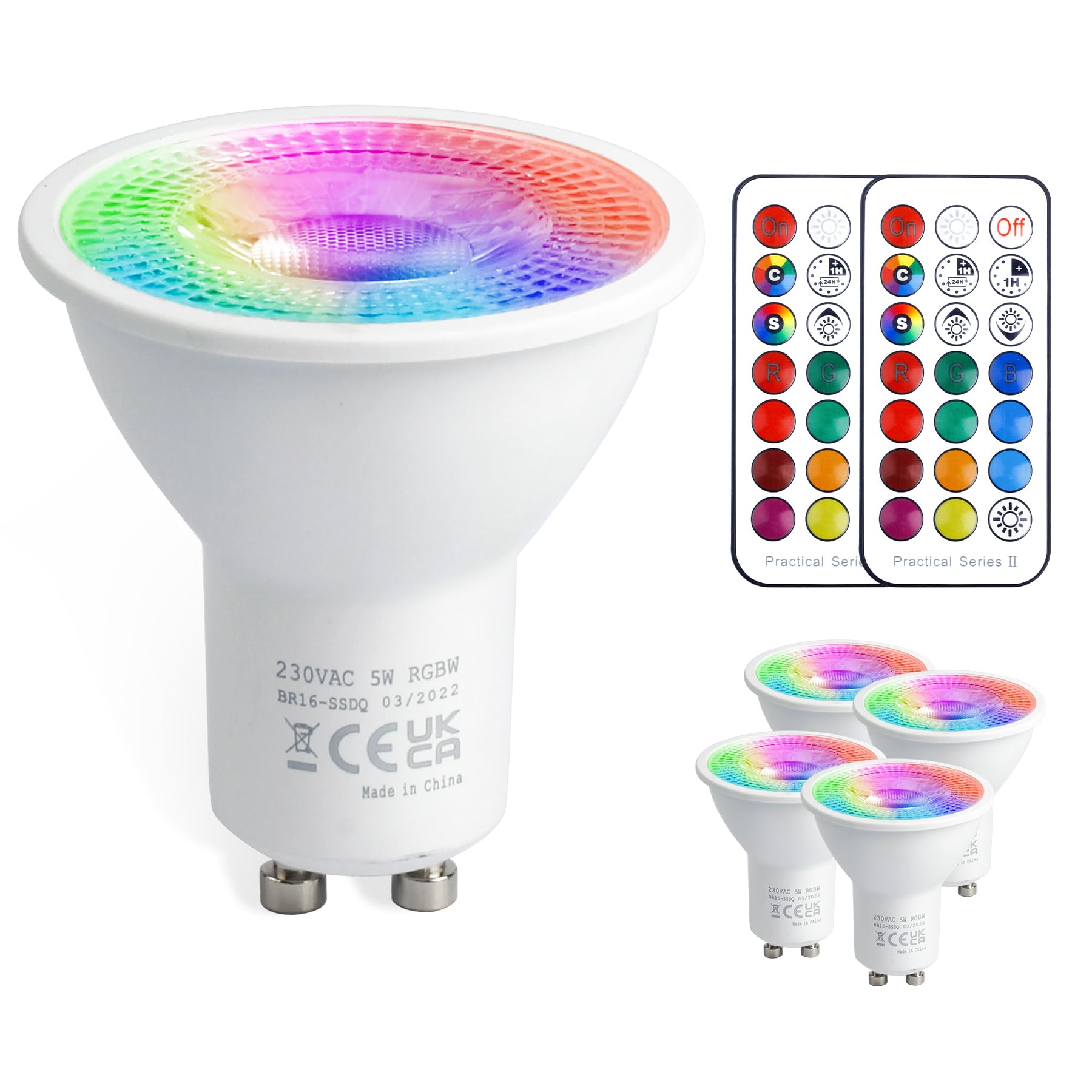 VARICART GU10 Colour Changing LED Bulbs, 5W Dimmable Spot Light Bulb, 12 Colour RGB + Warm White 3000K, 5 Modes, Built-in Memory with Remote, 35W~50W Equiv. for Everyday & Mood Lighting (4 Pack)